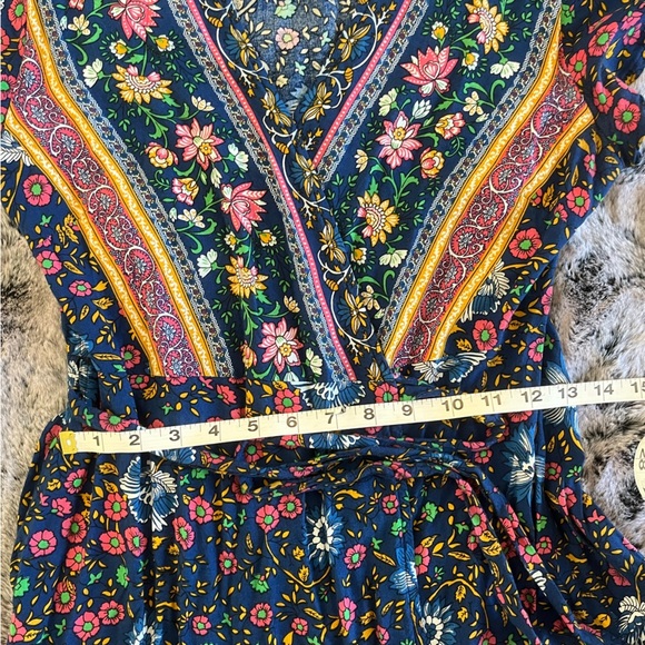 NWT Boho floral wrap mini dress Blue & Multicolored Juniors Large Women Small - Picture 13 of 15